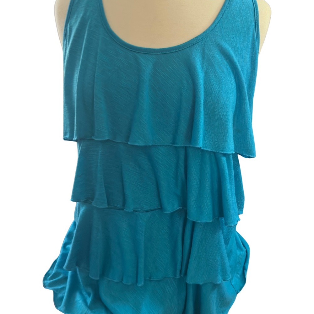 Blue Sleeveless Tiered Ruffled Tank Top